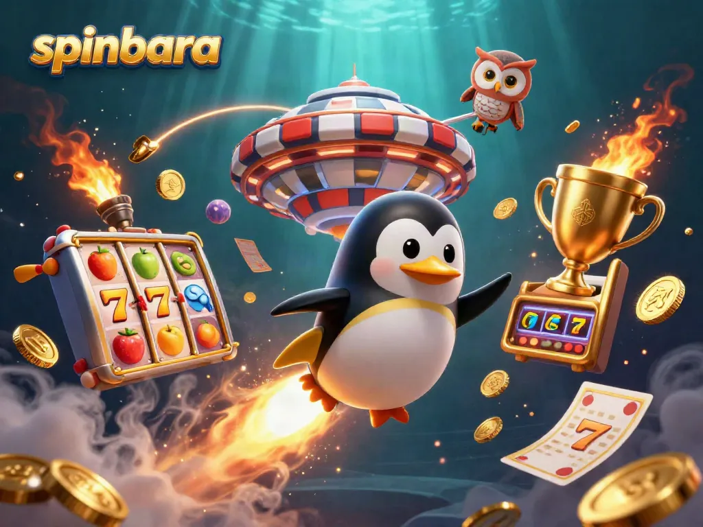 Spinbara offers a thrilling gambling experience with dynamic 3D elements and golden coins.